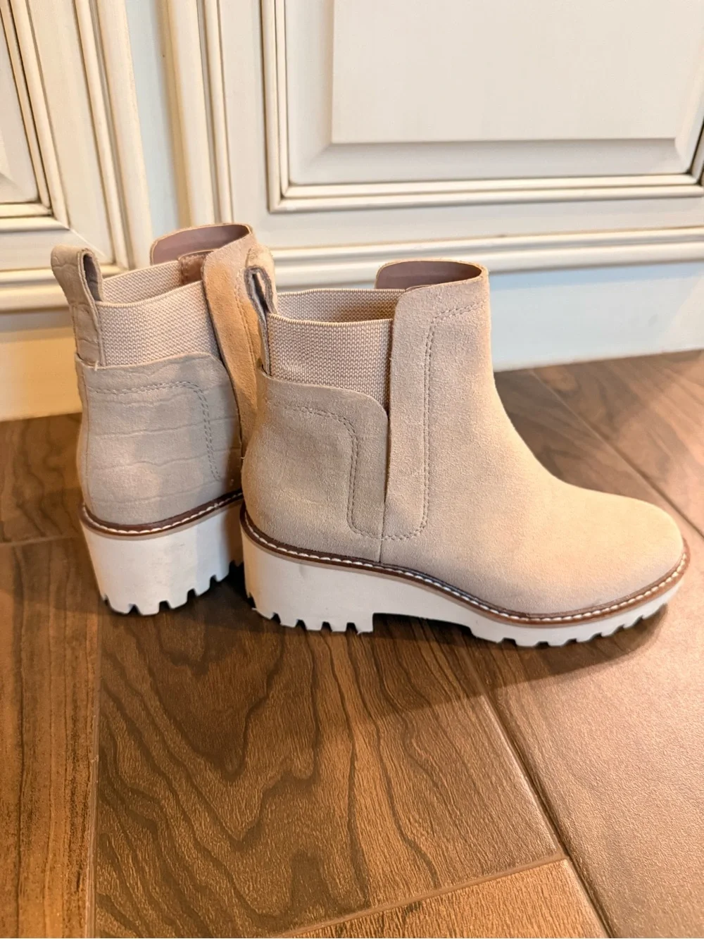 Dolce Vita Beige Suede Platform Chelsea Booties